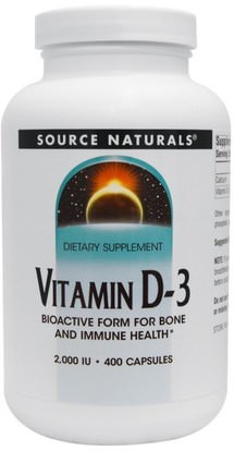 Source Naturals, Vitamin D-3, 2,000 IU, 400 Capsules ,الفيتامينات، فيتامين d3
