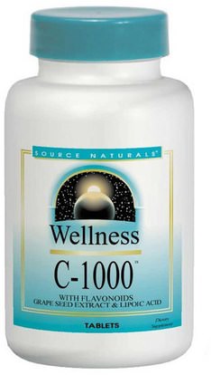 Source Naturals, Wellness, C-1000, 100 Tablets ,الفيتامينات، فيتامين ج، الانفلونزا الباردة والفيروسية، منتجات صيغة العافية