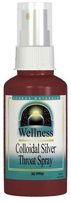 Source Naturals, Wellness, Colloidal Silver Throat Spray, 30 PPM, 2 fl oz (59.14 ml) ,المكملات الغذائية، المعادن، المعادن السائلة