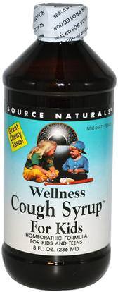 Source Naturals, Wellness Cough Syrup For Kids, Great Cherry Taste, 8 fl oz (236 ml) ,صحة الأطفال، سعال انفلونزا البرد، الانفلونزا الباردة والفيروسية، منتجات صيغة العافية