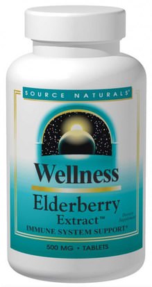 Source Naturals, Wellness, Elderberry Extract, 500 mg, 60 Tablets ,والصحة، والانفلونزا الباردة والفيروسية، إلديربيري (سامبوكوس)، منتجات صيغة العافية