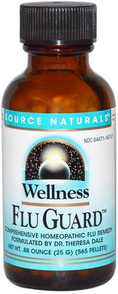 Source Naturals, Wellness FluGuard.88 oz (25 g), 565 Pellets ,والصحة، والانفلونزا الباردة والفيروسية والبرد والانفلونزا، ومنتجات صيغة العافية