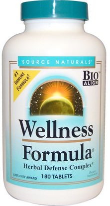 Source Naturals, Wellness Formula, 180 Tablets ,المكملات الغذائية، المضادات الحيوية، إشنسا، الصحة، جهاز المناعة