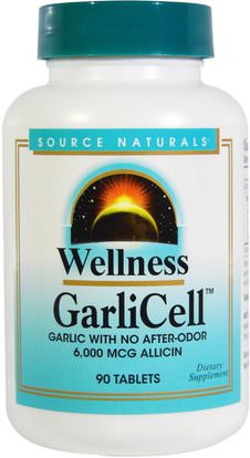 Source Naturals, Wellness, GarliCell, 6,000 mcg, 90 Tablets ,والمكملات الغذائية، والمضادات الحيوية، والثوم، والصحة، والانفلونزا الباردة والفيروسية، ومنتجات صيغة العافية