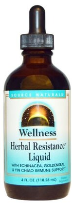 Source Naturals, Wellness, Herbal Resistance Liquid, 4 fl oz (118.28 ml) ,المكملات الغذائية، المضادات الحيوية، السوشي إشنسا، الأعشاب، هورهوند
