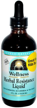 Source Naturals, Wellness, Herbal Resistance Liquid, 4 fl oz (118.28 ml) ,المكملات الغذائية، المضادات الحيوية، السوائل إشنسا، الصحة، البرد والانفلونزا