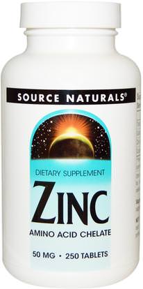 Source Naturals, Zinc, 50 mg, 250 Tablets ,المكملات الغذائية، المعادن، الزنك