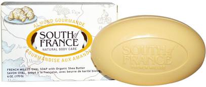 South of France, Almond Gourmande, French Milled Oval Soap with Organic Shea Butter, 6 oz (170 g) ,حمام، الجمال، الصابون، زبدة الشيا