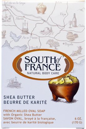 South of France, French Milled Oval Soap with Organic Shea Butter, 6 oz (170 g) ,حمام، الجمال، الصابون، زبدة الشيا