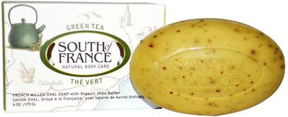 South of France, Green Tea, French Milled Bar Oval Soap with Organic Shea Butter, 6 oz (170 g) ,حمام، الجمال، الصابون، زبدة الشيا