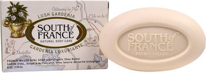 South of France, Lush Gardenia, French Milled Oval Soap with Organic Shea Butter, 6 oz (170 g) ,حمام، الجمال، الصابون، زبدة الشيا