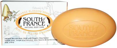 South of France, Orange Blossom Honey, French Milled Bar Soap with Organic Shea Butter, 6 oz (170 g) ,حمام، الجمال، الصابون، زبدة الشيا