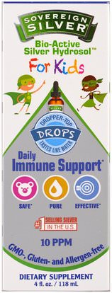 Sovereign Silver, Bio-Active Silver Hydrosol, For Kids, Daily Immune Support Drops, 4 fl oz (118 ml) ,صحة الأطفال، والسعال انفلونزا البرد