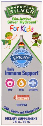 Sovereign Silver, Bio-Active Silver Hydrosol, For Kids, Daily Immune Support Spray, 2 fl oz (59 ml) ,صحة الأطفال، والسعال انفلونزا البرد