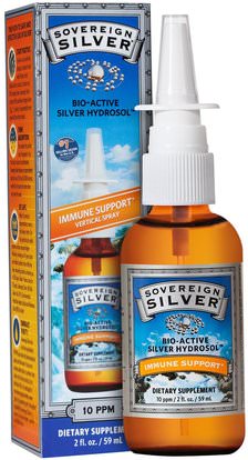 Sovereign Silver, Bio-Active Silver Hydrosol, Immune Support, Vertical Spray, 10 ppm, 2 fl oz (59 ml) ,والملاحق، والمعادن، والفضة الغروية