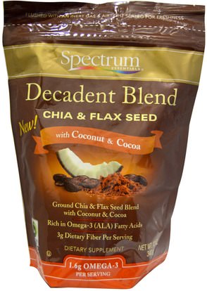 Spectrum Essentials, Decadent Blend Chia & Flax Seed, With Coconut & Cocoa, 12 oz (340 g) ,المكملات الغذائية، بذور الكتان، إيفا أوميجا 3 6 9 (إيبا دا)، بذور شيا