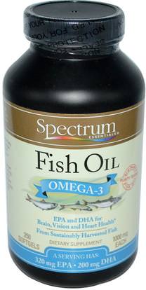 Spectrum Essentials, Fish Oil, Omega-3, 1000 mg, 250 Softgels ,المكملات الغذائية، إيفا أوميجا 3 6 9 (إيبا دا)، زيت السمك، سوفتغيلس زيت السمك