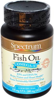 Spectrum Essentials, Fish Oil, Omega-3, 1000 mg, 100 Softgels ,المكملات الغذائية، إيفا أوميجا 3 6 9 (إيبا دا)، زيت السمك، سوفتغيلس زيت السمك