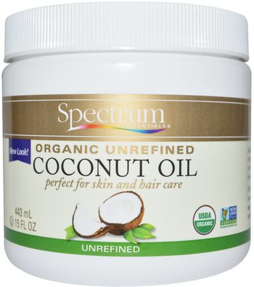 Spectrum Essentials, Organic Unrefined Coconut Oil, 15 fl oz (443 ml) ,الغذاء، كيتو ودية، زيت جوز الهند
