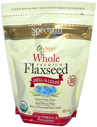 Spectrum Essentials, Organic Whole Premium Flaxseed, 15 oz (425 g) ,المكملات الغذائية، بذور الكتان