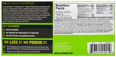 الرياضة بروتين، الرياضة، بروتين أشرطة MusclePharm, Combat XL, High Protein Bar, Chocolate Brownie, 12 Bars, 38 oz (1080 g)