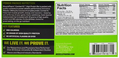الرياضة بروتين، الرياضة، بروتين أشرطة MusclePharm, Combat XL High Protein Bar, Cinnamon Twist, 12 Bars, 38 oz (1080 g)
