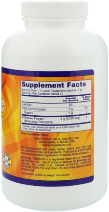 الرياضة، د ريبوز Now Foods, Sports, D-Ribose Powder, 1 lb (454 g)