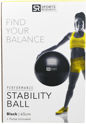 الرياضة، المنزل، تجريب / اللياقة البدنية والعتاد Sports Research, Performance Stability Ball, Black, 1 - 65cm Ball