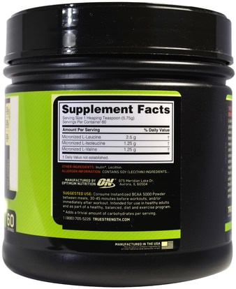 رياضات Optimum Nutrition, BCAA 5000 Powder, Instantized, Unflavored, 12.16 oz (345 g)