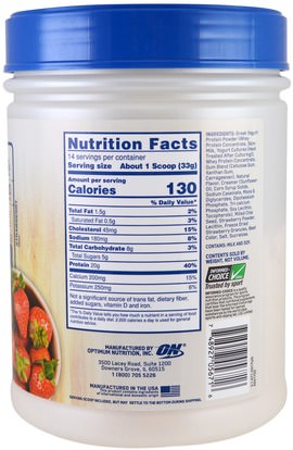رياضات Optimum Nutrition, Greek Yogurt, Protein Smoothie, Strawberry, 1.02 lb (462 g)
