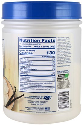 رياضات Optimum Nutrition, Greek Yogurt, Protein Smoothie, Vanilla, 1.02 lb (462 g)