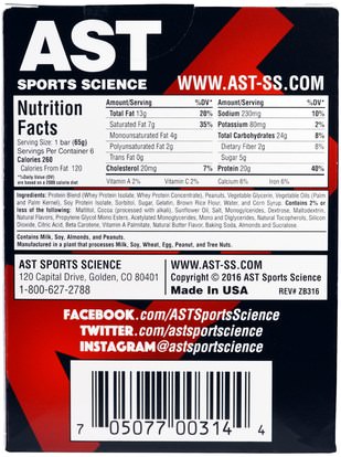 والرياضة، والبروتين أشرطة AST Sports Science, Zilla Protein Bars, Chocolate Peanut Butter Cup, 6 Bars - 13.76 oz (390 g)