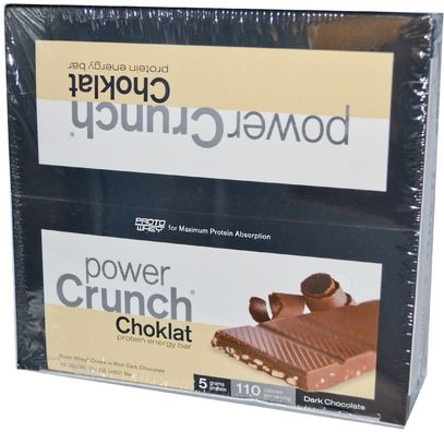 والرياضة، والبروتين أشرطة BNRG, Power Crunch, Protein Energy Bar, Choklat, Dark Chocolate, 12 Bars, 1.54 oz (43 g) Each