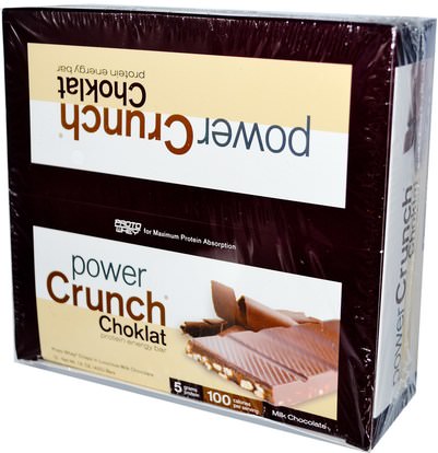 والرياضة، والبروتين أشرطة BNRG, Power Crunch, Protein Energy Bar, Choklat, Milk Chocolate, 12 Bars, 1.5 oz (42 g) Each