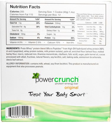 والرياضة، والبروتين أشرطة BNRG, Power Crunch Protein Energy Bar, Original, Chocolate Mint, 12 Bars, 1.4 oz (40 g) Each