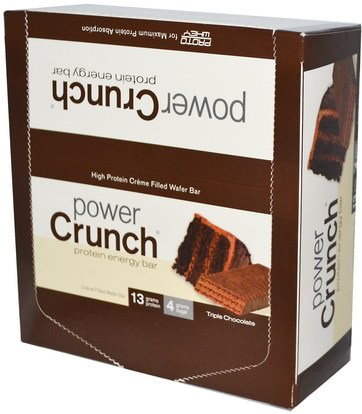 والرياضة، والبروتين أشرطة BNRG, Power Crunch Protein Energy Bar Original, Triple Chocolate, 12 Bars, 1.4 oz (40 g) Each