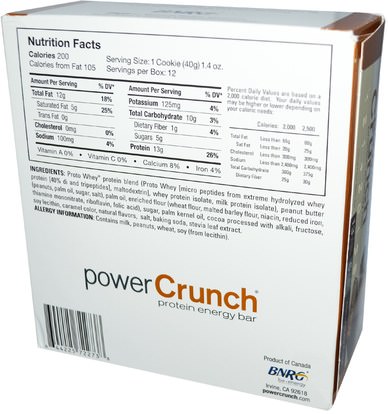 والرياضة، والبروتين أشرطة BNRG, Power Crunch Protein Energy Bar, Peanut Butter Fudge, 12 Bars, 1.4 oz (40 g) Each