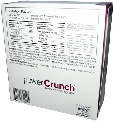 والرياضة، والبروتين أشرطة BNRG, Power Crunch Protein Energy Bar, Wild Berry Creme, 12 Bars, 1.4 oz (40 g) Each