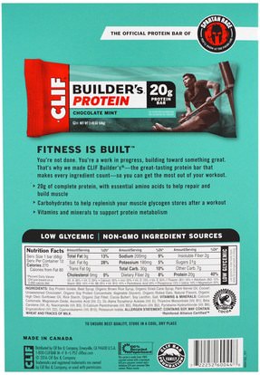 والرياضة، والبروتين أشرطة Clif Bar, Builders Protein Bar, Chocolate Mint, 12 Bars, 2.40 oz (68 g) Each