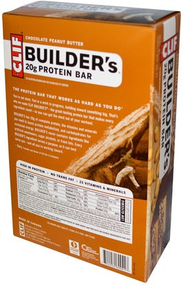 والرياضة، والبروتين أشرطة Clif Bar, Builders Protein Bar, Peanut Butter Cocoa Dipped Double Decker Crisp, 12 Bars, 2.4 oz (68 g) Each