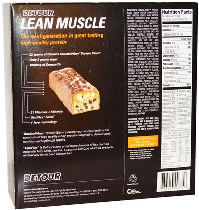 والرياضة، والبروتين أشرطة Detour, Lean Muscle Bars, Cookie Dough Caramel Crisp, 12 Bars, 3.2 oz (90 g) Each