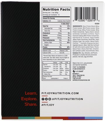 والرياضة، والبروتين أشرطة FITJOY, Protein Bar, Frosted Cinnamon Roll, 12 Bars, 2.11 oz (60 g) Each