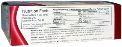 والمنتجات الحساسة للحرارة، والرياضة، والحانات البروتين HealthSmart Foods, Inc., ChocoRite, Cookie Dough, Protein Bar, 12 Bars, 2.26 oz (64 g) Each