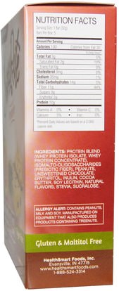 والمنتجات الحساسة للحرارة، والرياضة، والحانات البروتين HealthSmart Foods, Inc., ChocoRite Protein, Peanut Butter, Sugar Free, 5 Bars, 32 g Each