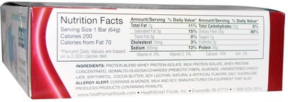والمنتجات الحساسة للحرارة، والرياضة، والحانات البروتين HealthSmart Foods, Inc., ChocoRite Protein Bar, Double Chocolate Extreme, 12 Bars, 2.26 oz (64 g) Each