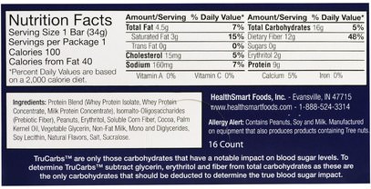 والرياضة، والبروتين أشرطة HealthSmart Foods, Inc., ChocoRite Protein Bar, Peanut Butter, 16 Bars - 1.2 oz (34 g) Each