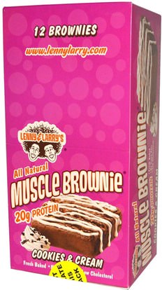 والرياضة، والبروتين أشرطة Lenny & Larrys, Muscle Brownie, Cookies & Cream, 12 Brownies, 2.82 oz (80 g) Each
