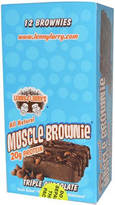 والرياضة، والبروتين أشرطة Lenny & Larrys, Muscle Brownie, Triple Chocolate, 12 Brownies, 2.29 oz (65 g) Each