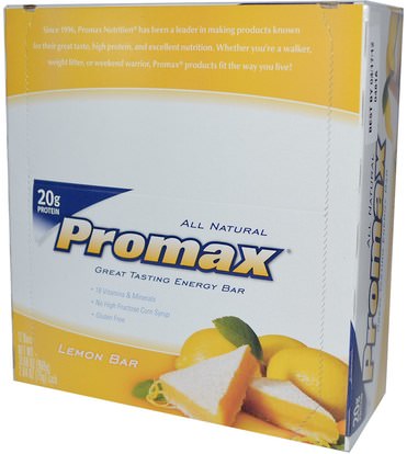 والرياضة، وقضبان البروتين، والهدايا استبدال وجبة Promax Nutrition, Energy Bar, Lemon Bar, 12 Bars, 2.64 oz (75 g) Each