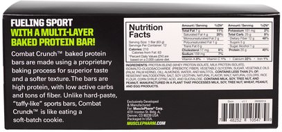 والرياضة، والبروتين أشرطة MusclePharm, Combat Crunch, Birthday Cake, 12 Bars, 2.22 oz (63 g) Each